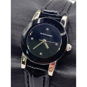 Nine & Company Womens Black Silver Tone Quartz Fashion Watch New Battery